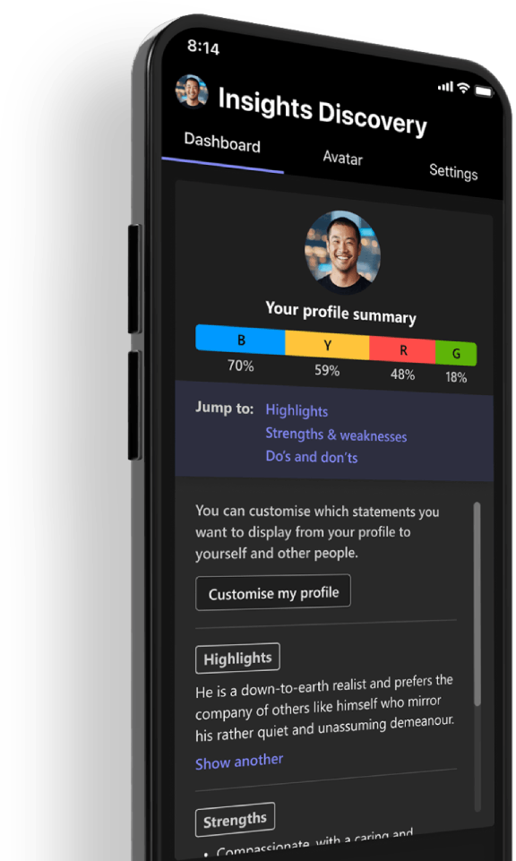 Insights Discovery smartphone app